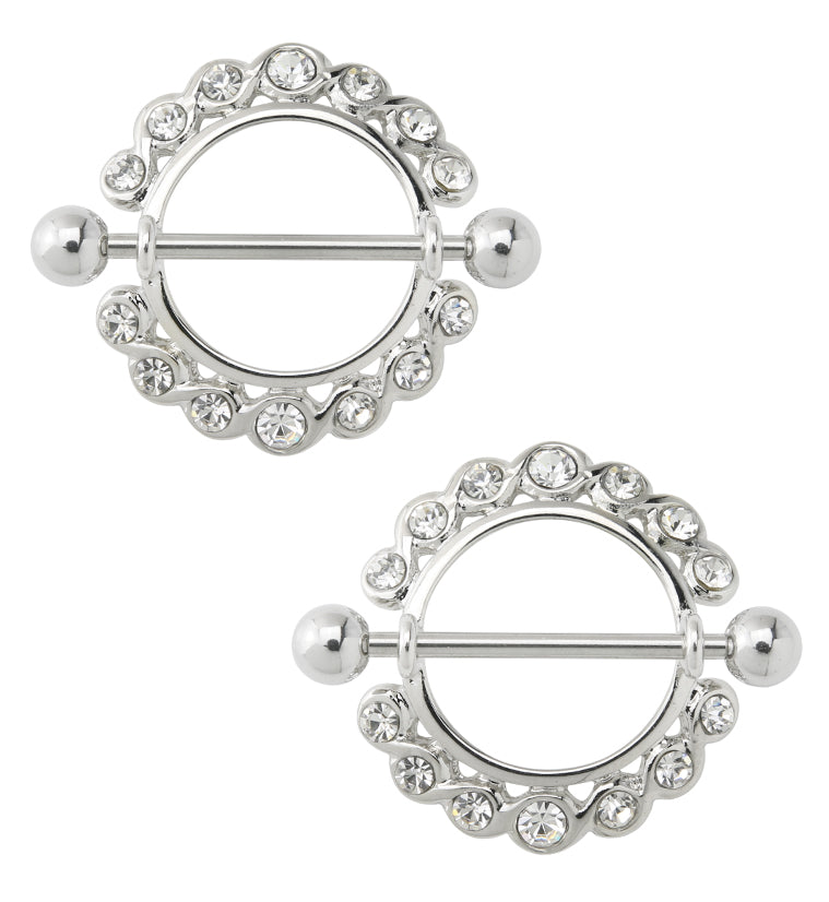 Nipple Ring CZ Diamond Gem Bar Bell Shield
