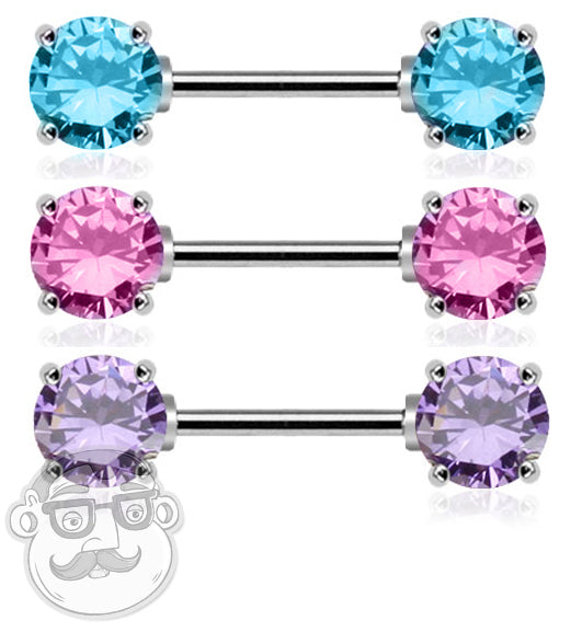 Nipple Ring With Double CZ Diamond Barbell