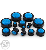 Obsidian Stone Plugs with Turquoise Howlite Stone Inlay