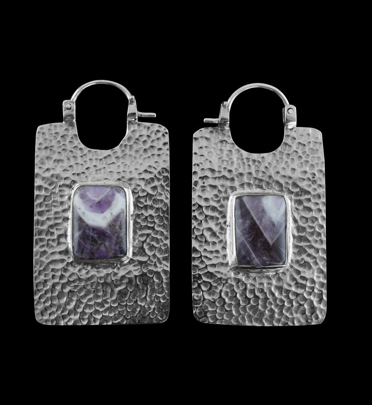 14G Obverse Amethyst Stone White Brass Hangers / Earrings