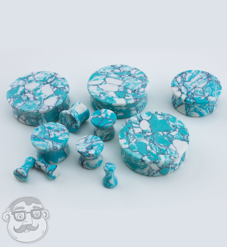 Ocean Howlite Stone Mayan Flare Plugs