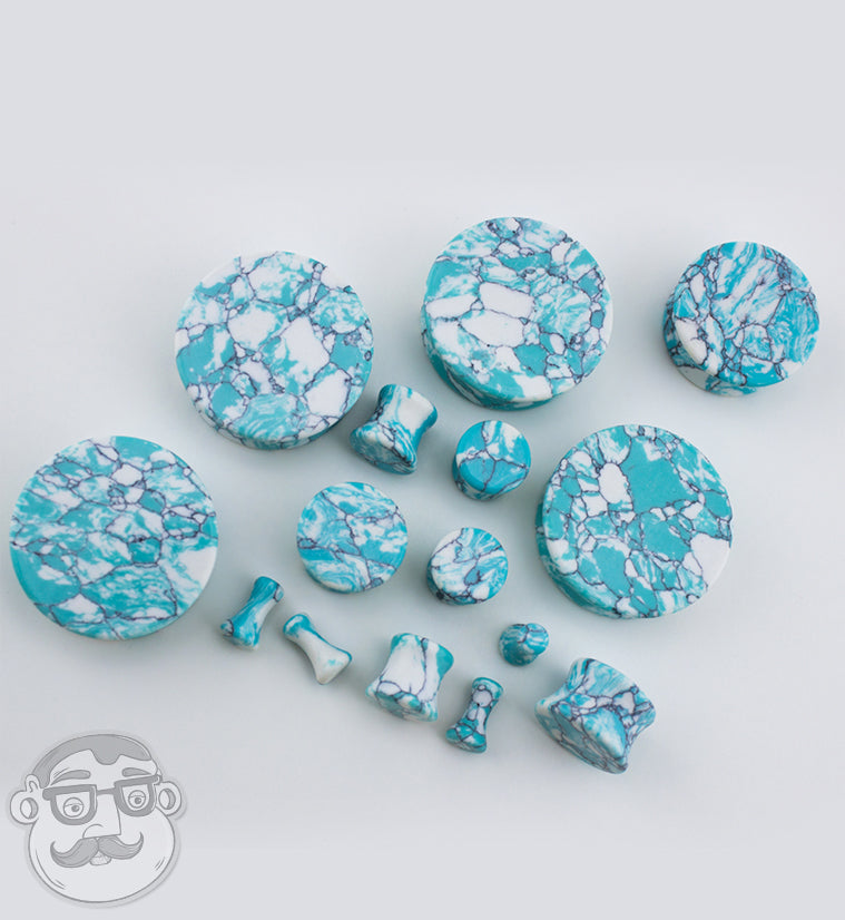 Ocean Howlite Stone Mayan Flare Plugs