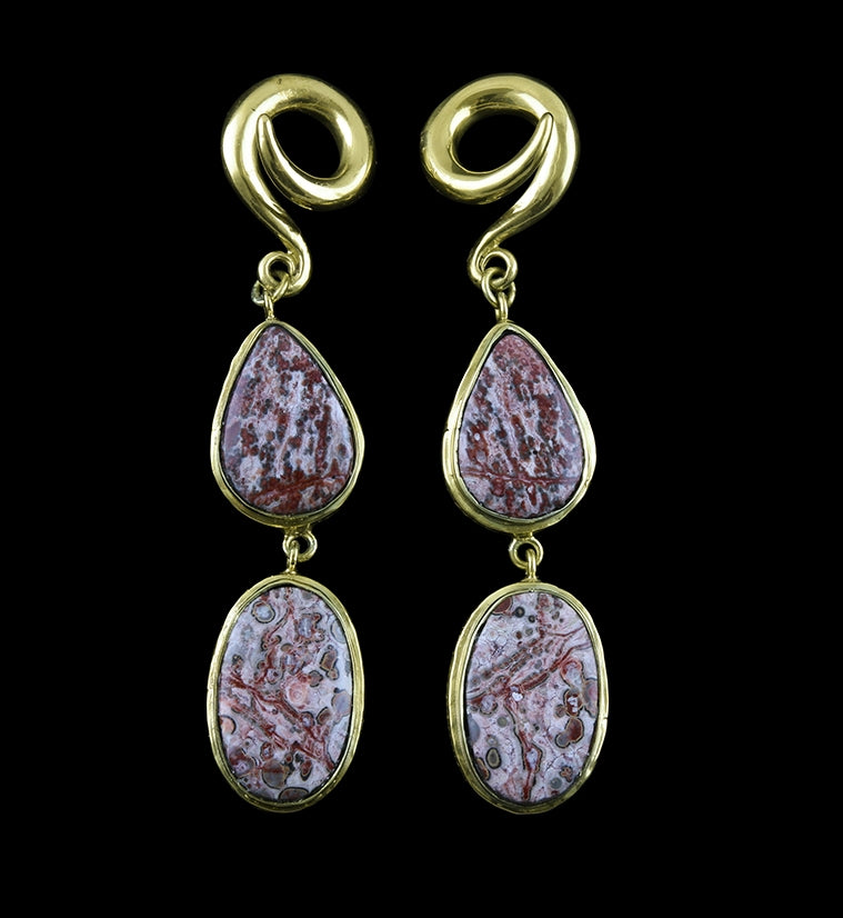 Double Ocean Jasper Stone Brass Ear Weights