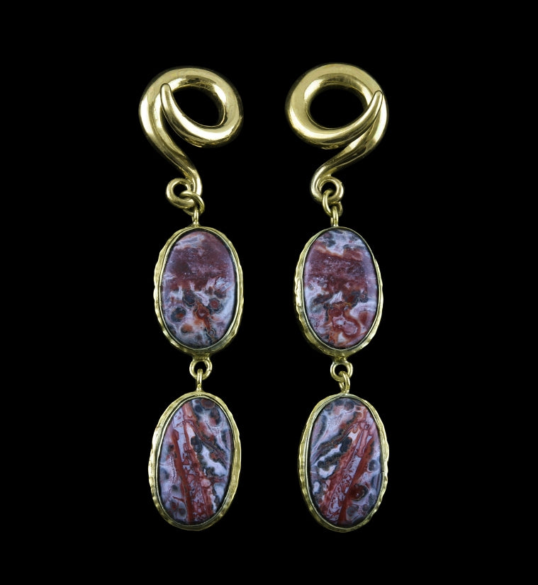 Double Ocean Jasper Stone Brass Ear Weights