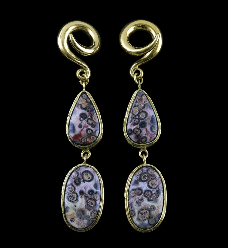 Double Ocean Jasper Stone Brass Ear Weights