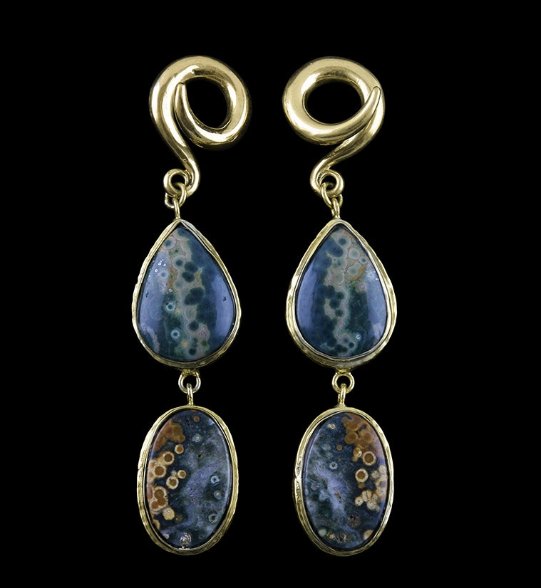 Double Ocean Jasper Stone Brass Ear Weights