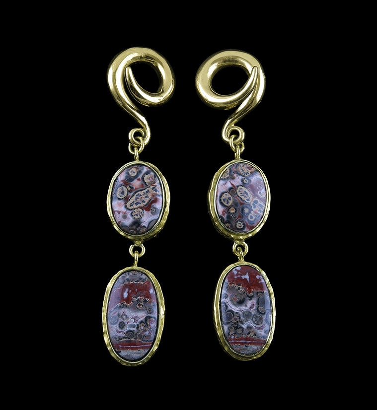 Double Ocean Jasper Stone Brass Ear Weights