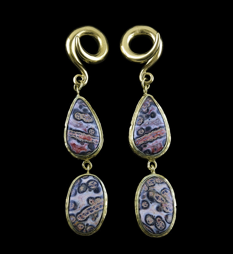 Double Ocean Jasper Stone Brass Ear Weights