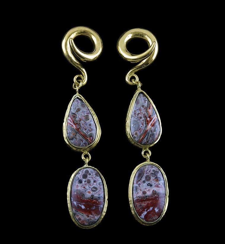 Double Ocean Jasper Stone Brass Ear Weights