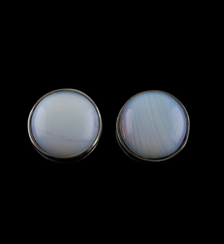 Opalite Glass Disk White Brass Ear Weights