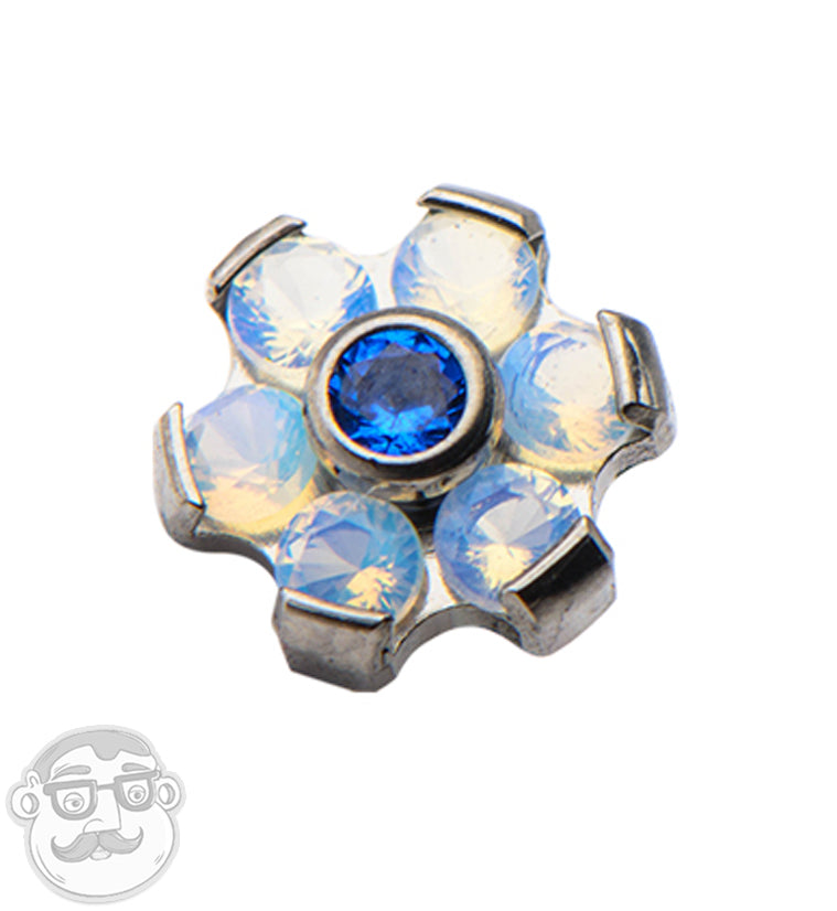 Blue & Opal Flower Titanium Threaded End