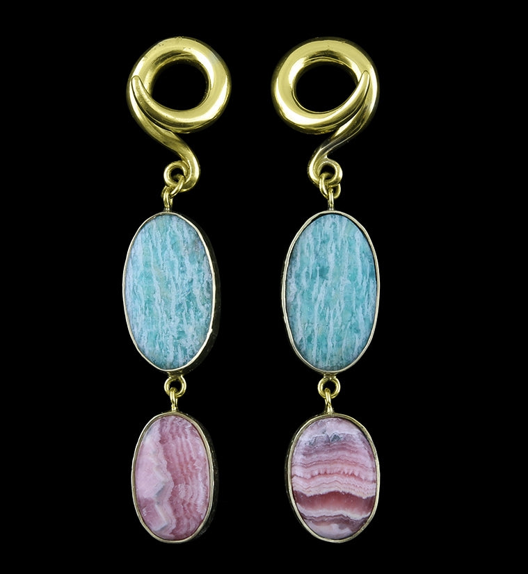 Amazonite X Rhodochrosite Stone Ear Weights