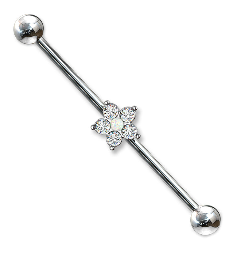 Opal CZ Flower Industrial Barbell