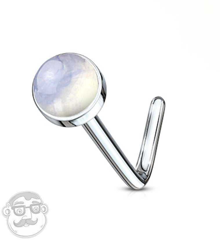 20G Opalite Glass Top L Shape Nose Stud