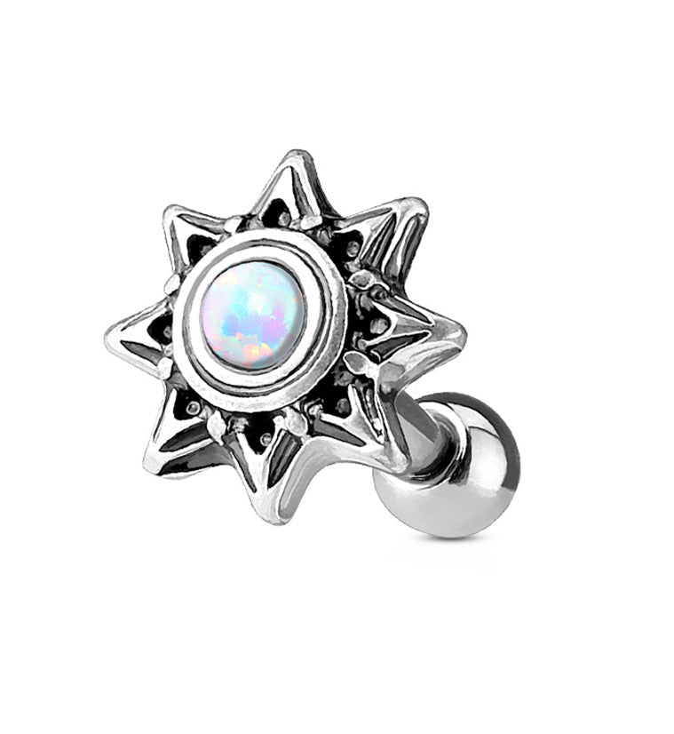 16G Tribal Blaze white Opal Cartilage / Tragus Barbell