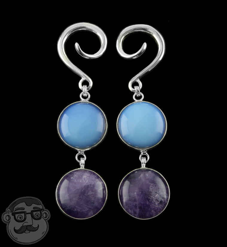 Opalite X Amethyst Stone Hanging Ear Weights