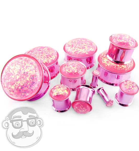Pink Opalite Flash Steel Plugs