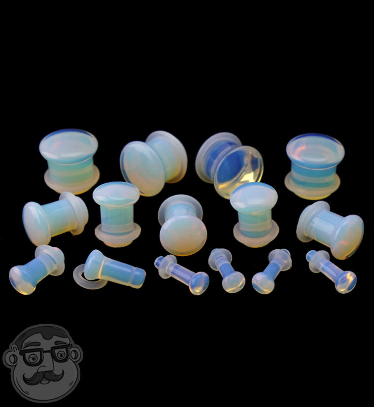 Opalite Glass Plugs - Single Flare with Grooves