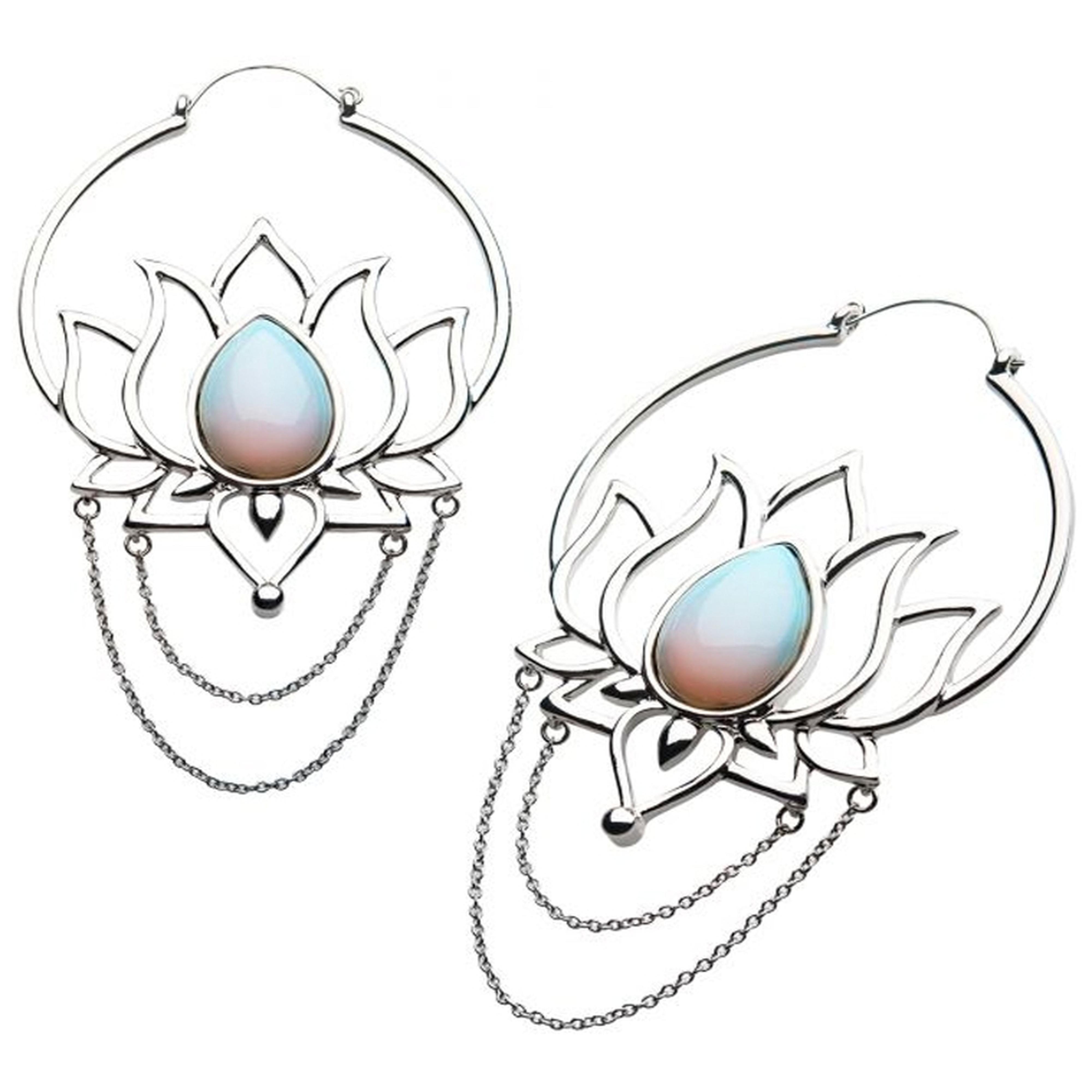 20G Opalite Lotus Chain Plug Hoops