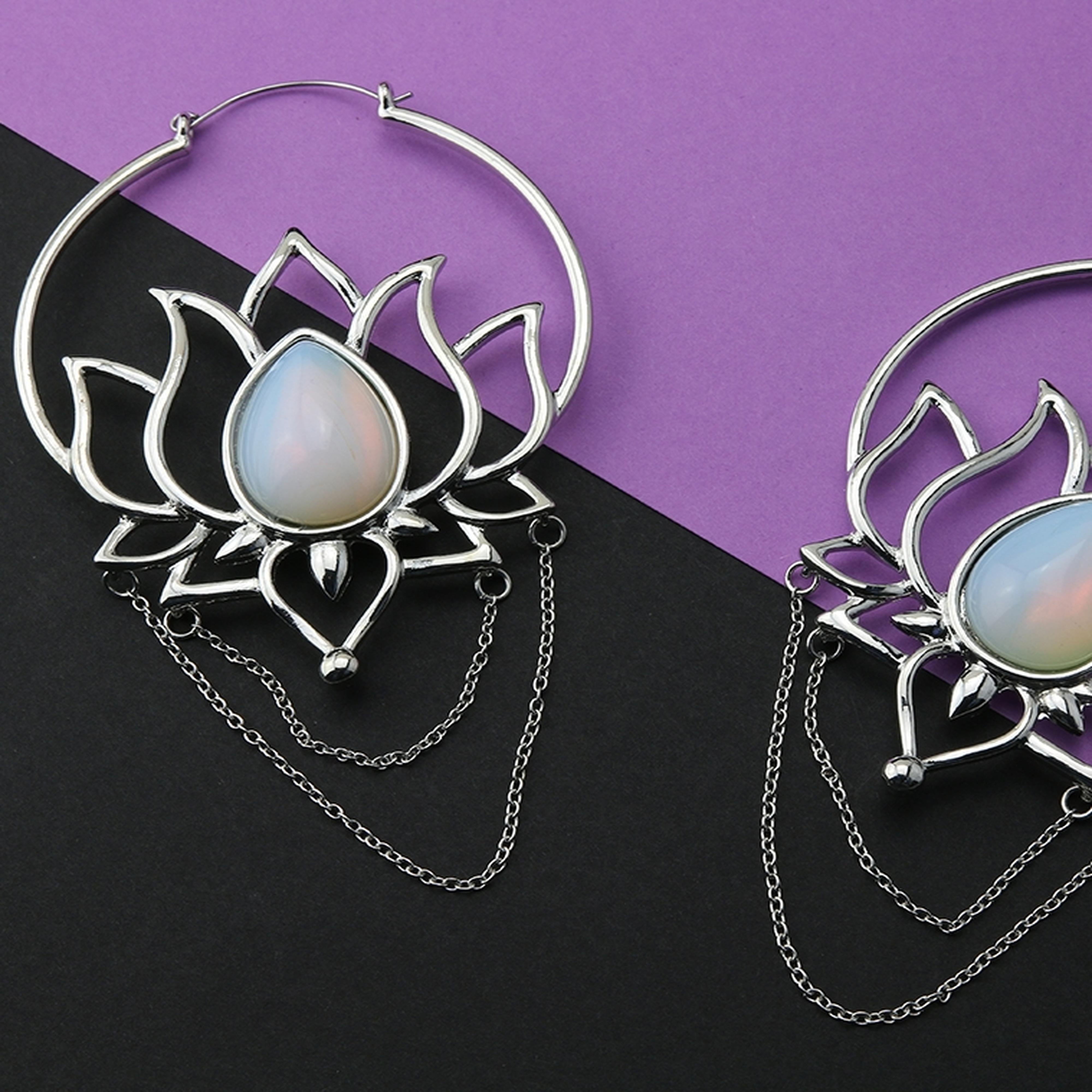 20G Opalite Lotus Chain Plug Hoops