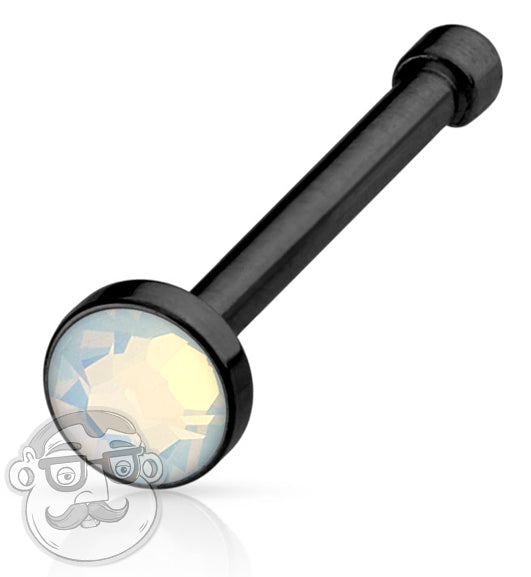 20G Opalite Flat Top Ip Black Steel Nose Stud