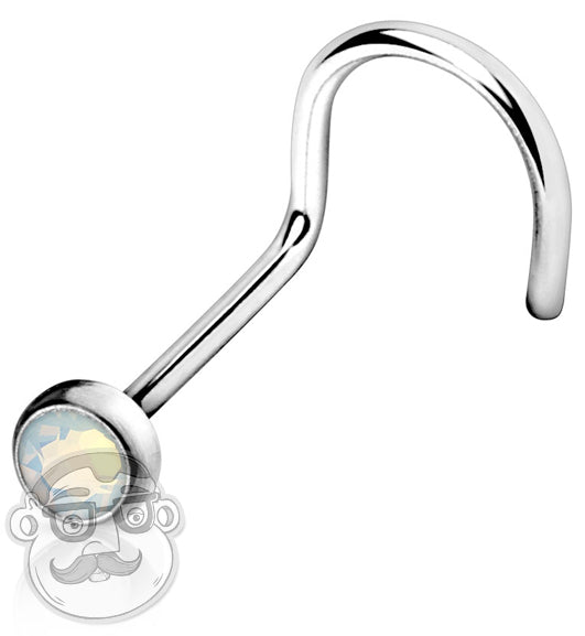 Opalite Flat Top Stainless Steel Nose Screw Ring