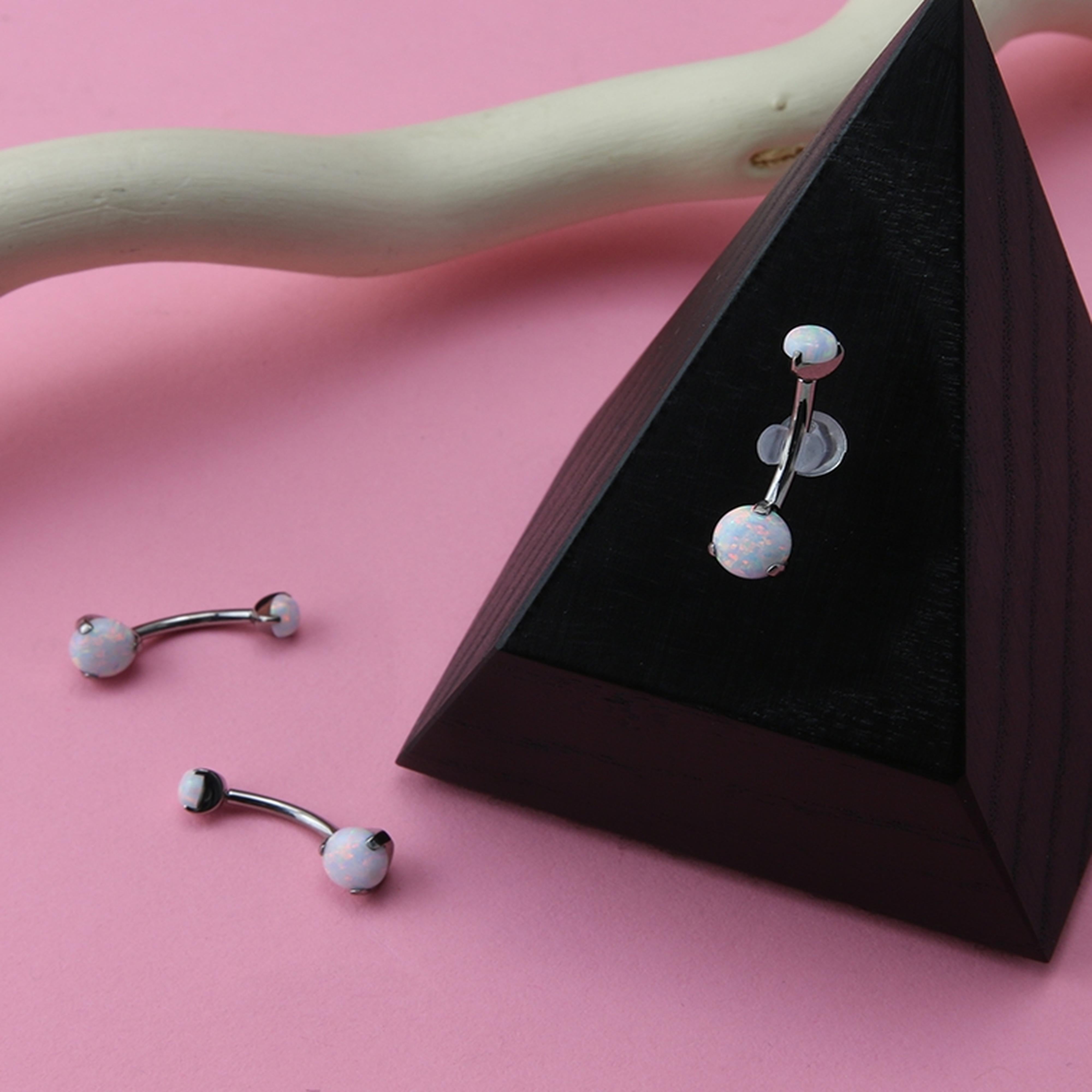 Double White Opalite Titanium Threadless Belly Button Ring