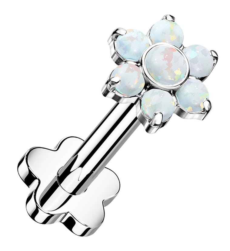 White Opalite Flower Titanium Threadless Labret