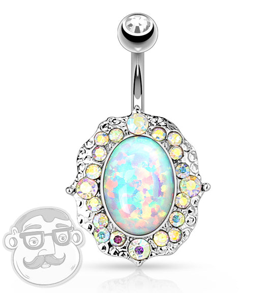 14G Opalite CZ Stainless Steel Belly Button Ring