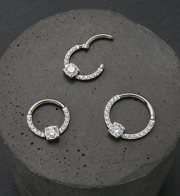 Orb Row CZ Titanium Hinged Segment Ring