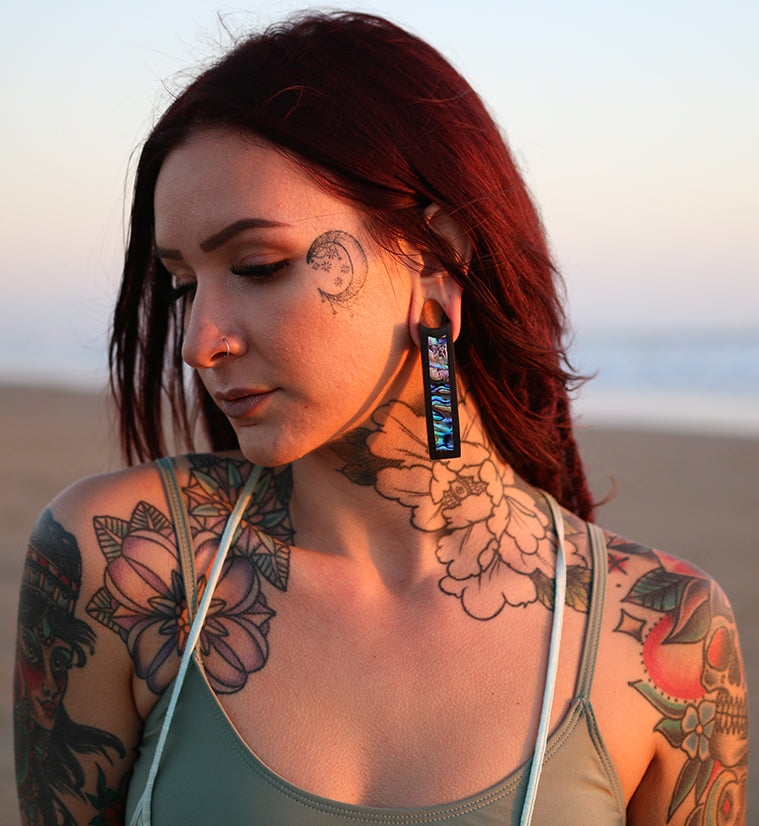 Tower Areng Wood Ear Weights with Abalone Shell Inlay