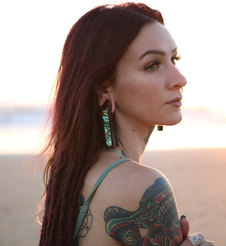 Tower Areng Wood Ear Weights with Abalone Shell Inlay