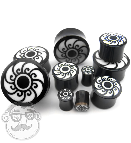 Horn Plugs With Sunburst Tribal Inlay