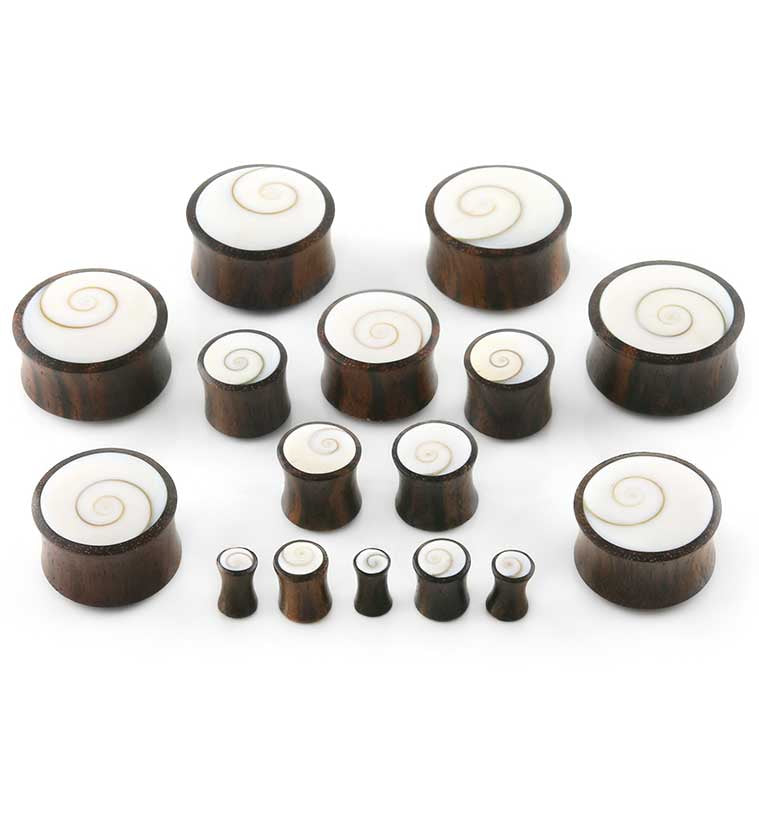 Spiral Sea Shell Inlay Wood Plugs
