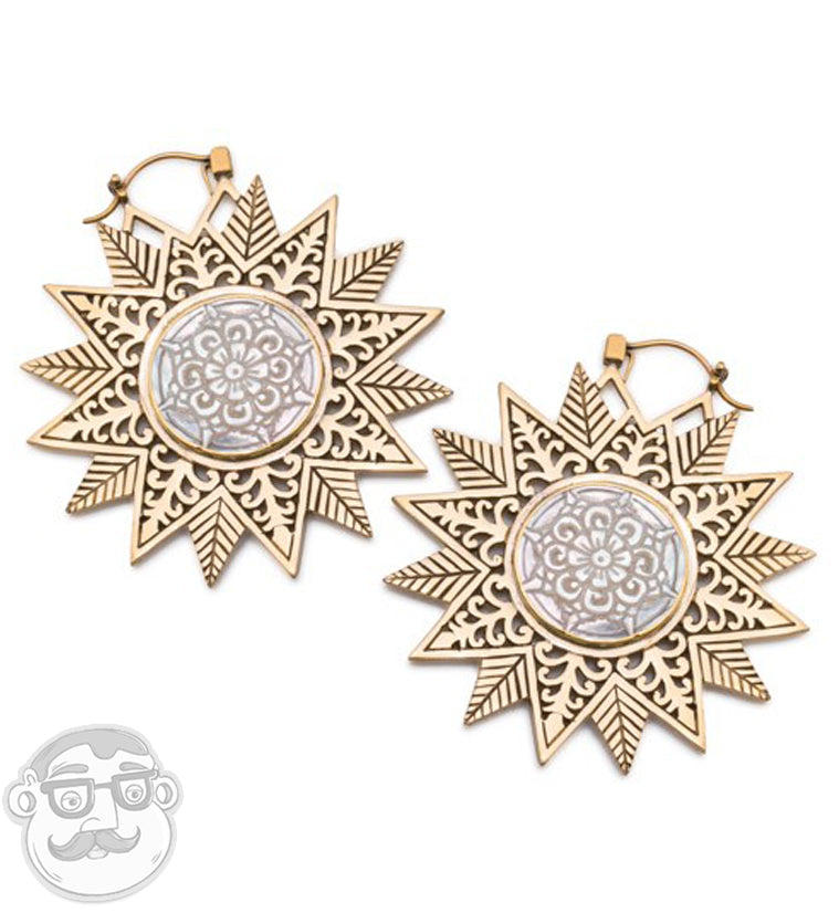 18G Ornamental Star with MOP Inlay Brass Earrings
