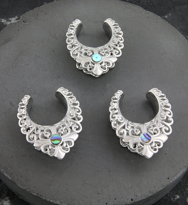 Ornate Abalone Stainless Steel Saddles