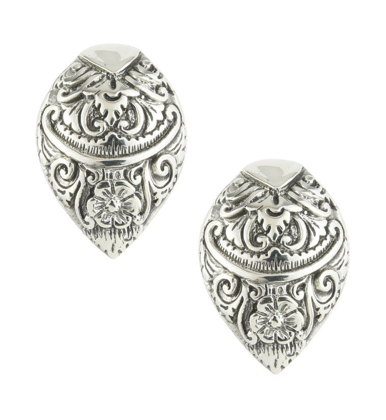 Ornate White Brass Ear Weights