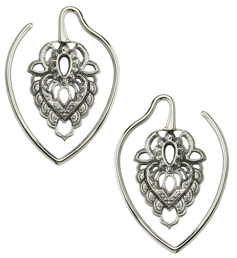 Ornate Teardrop White Brass Ear Weights