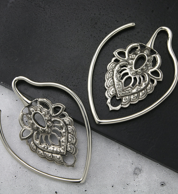 Ornate Teardrop White Brass Ear Weights