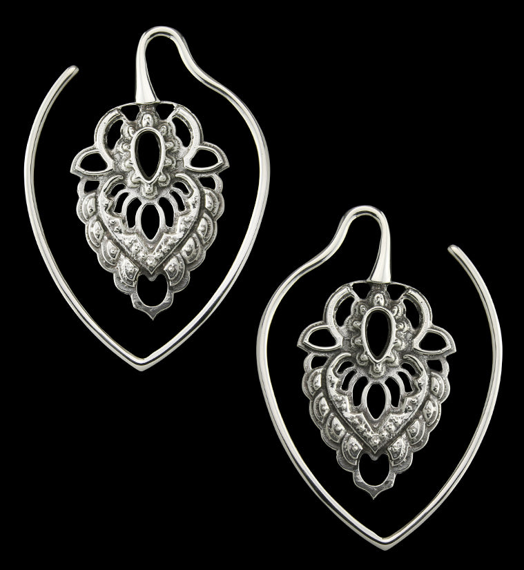 Ornate Teardrop White Brass Ear Weights