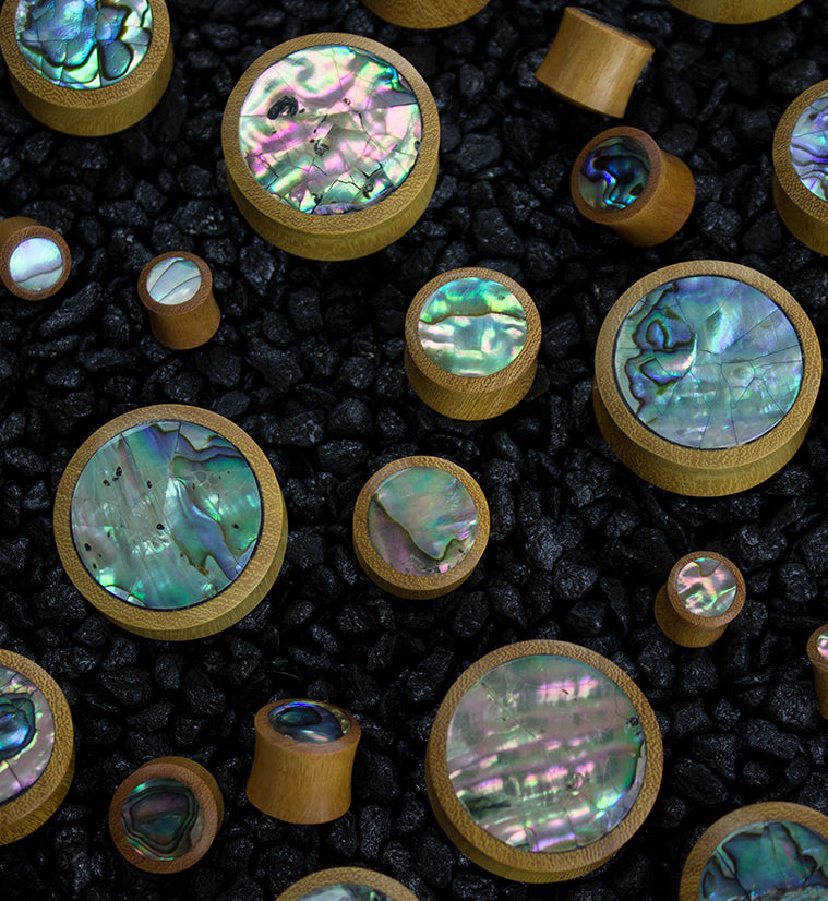 Osage Orange Wood Plugs with Abalone Shell Inlay