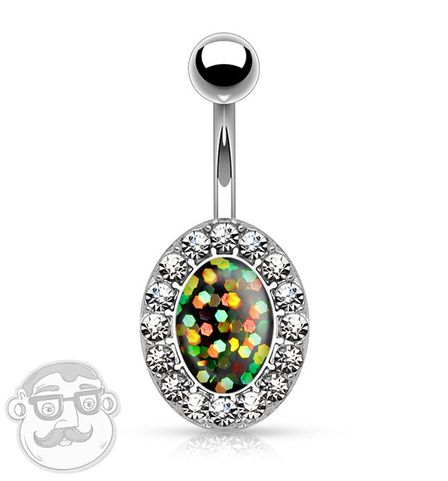 Oval CZ Green Opalite Belly Button Ring