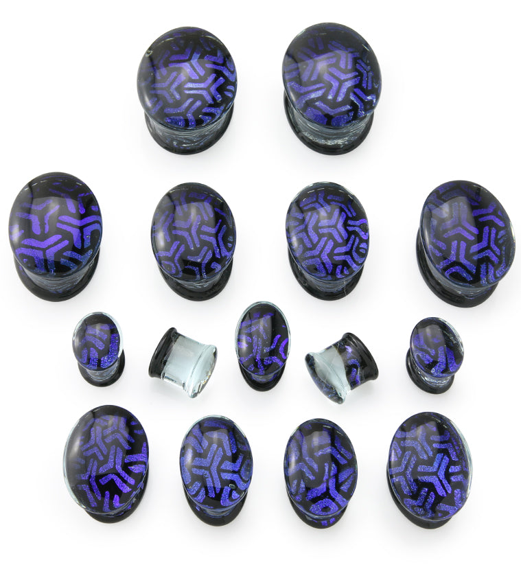 Oval Y Pattern Blurple Dichroic Glass Double Flare Plugs