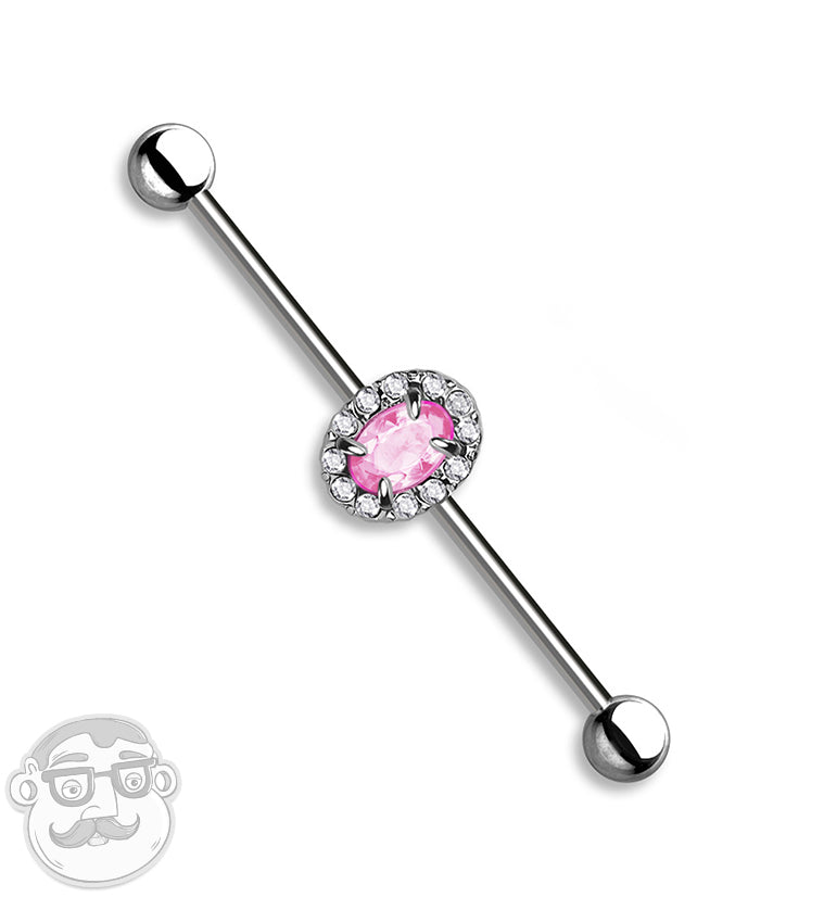 Oval Pink CZ Industrial Barbell