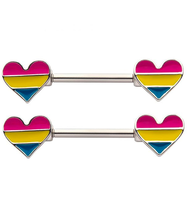 Pansexual Pride Front Facing Heart Nipple Rings