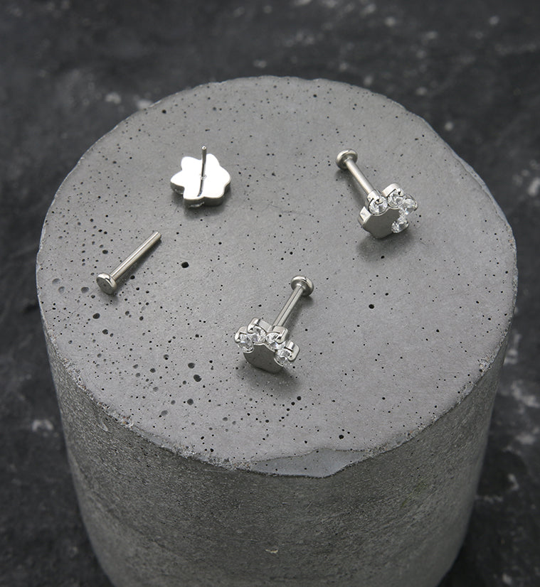 Paw Print Clear CZ Titanium Threadless Labret