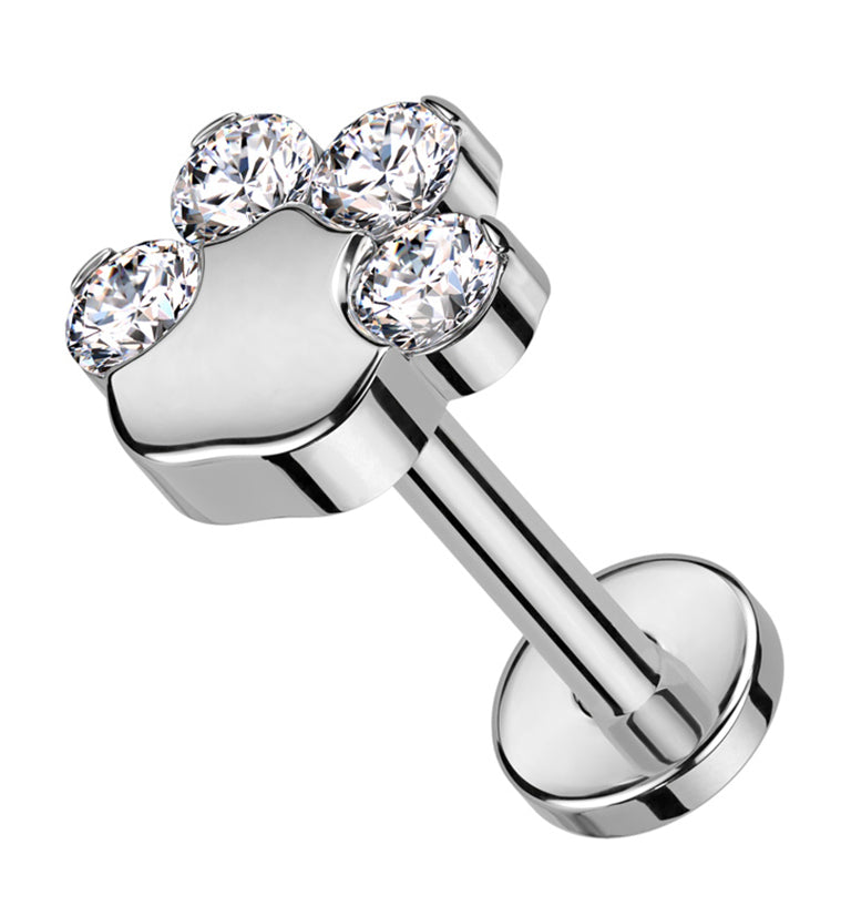 Paw Print Clear CZ Titanium Threadless Labret