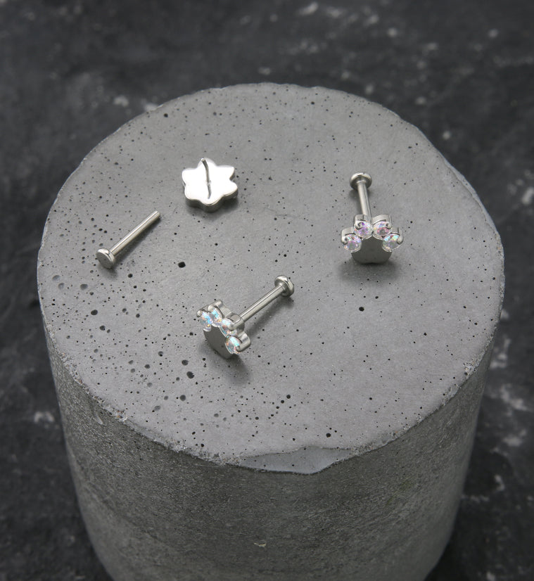 Paw Print Rainbow Aurora CZ Titanium Threadless Labret