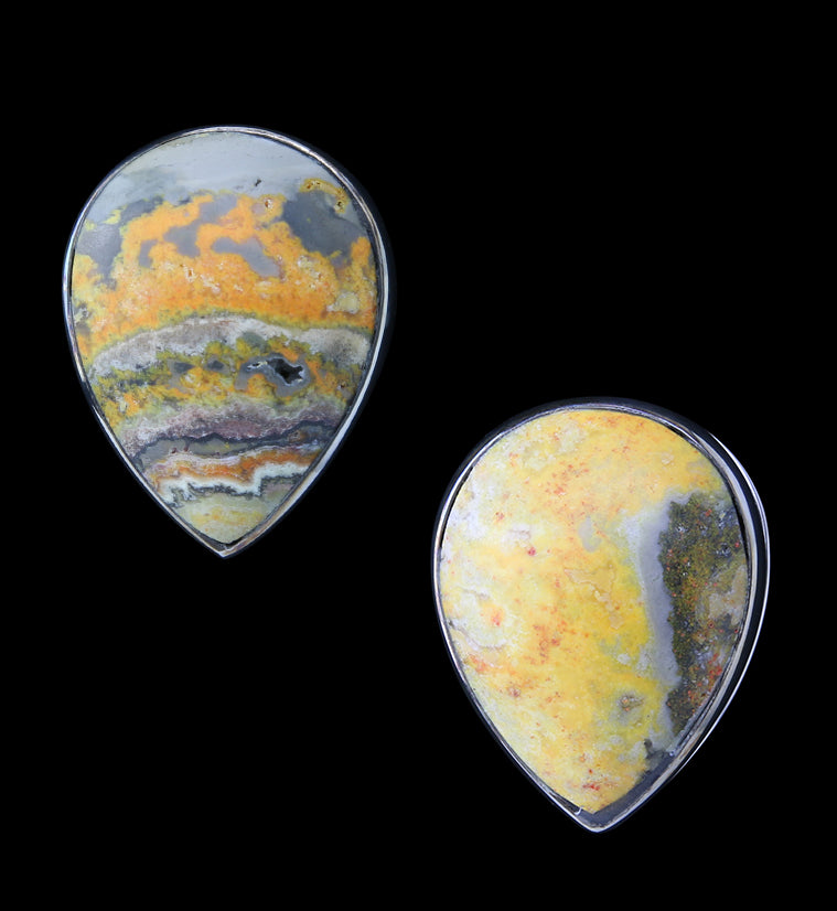 Peak Bumblebee Jasper Stone White Brass Ear Weights