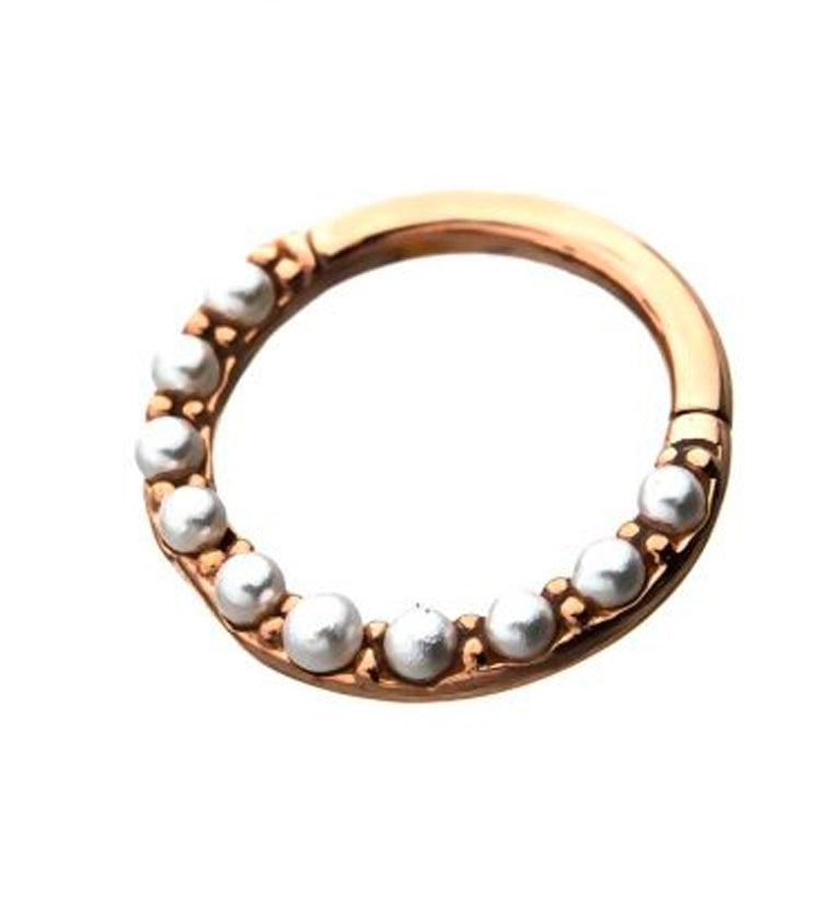 Rose Gold PVD Pearl Front Hinged Segment Ring